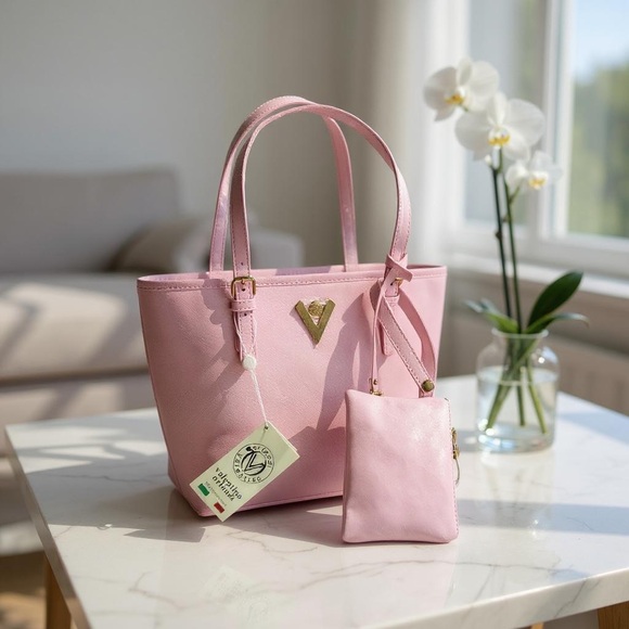 Luxury Pink Quilted Tote Bag w/ Matching Pouch – Valentino Orlandi NWT - Picture 1 of 5